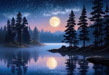 Fototapeta premium captivating celestial landscapes featuring moonlit natural sceneries stunning visual elements twilight stars, nature, night, sky, forest, mountains