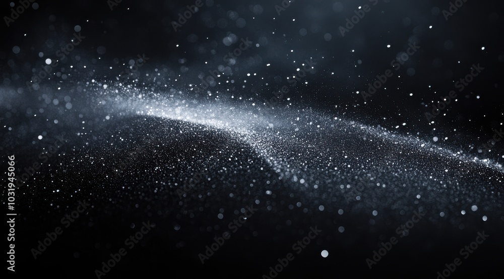 Poster a black and white image of a galaxy with a lot of stars and dust. the image has a dreamy and mysteri