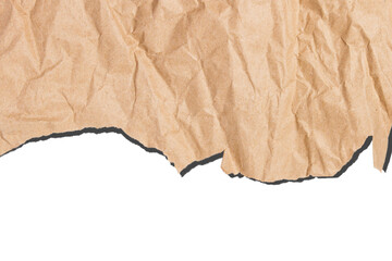 Torn piece of beige paper covering half of the frame on an empty background. Abstract texture, design element.