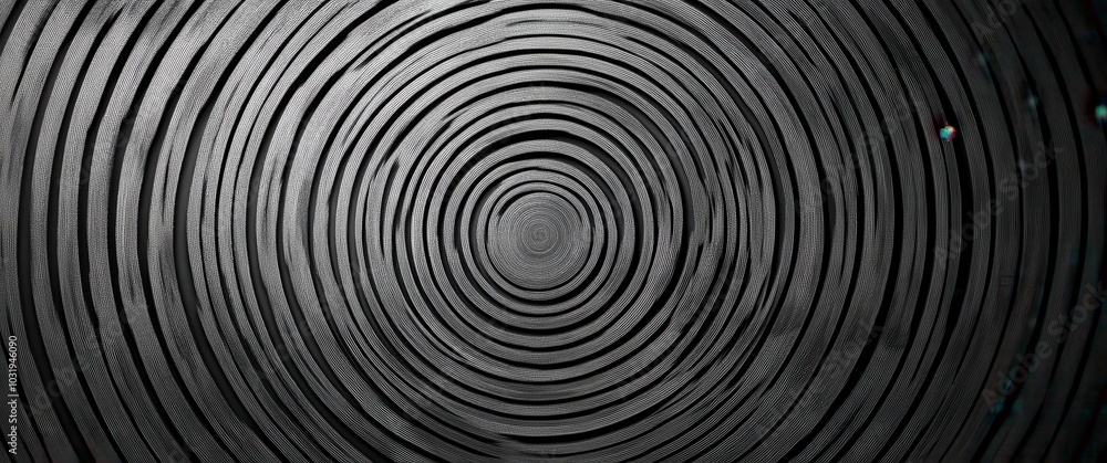 Poster a black and white image of a circle with a ripple effect. the circle is surrounded by a dark backgro