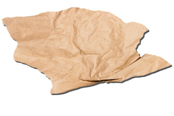 Crumpled piece of beige paper on an empty background. Textured element, abstract design.