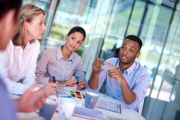 Business people, collaboration and conversation with team and management of work consultant staff....