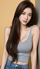 Fototapeta premium Beautiful body of Asian woman, close up portrait.
