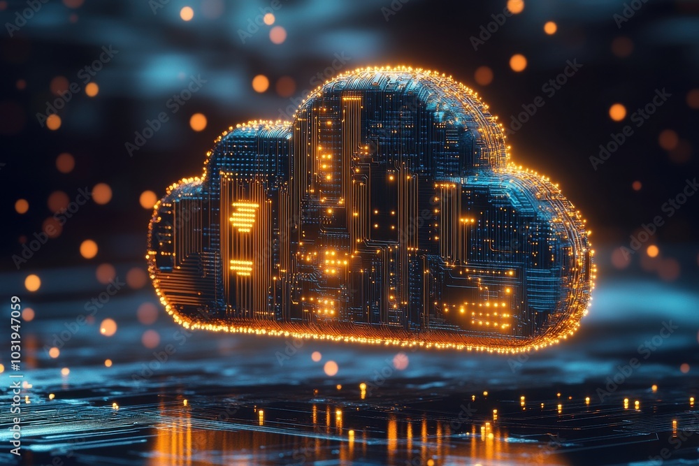 Poster a glowing cloud of computer code is floating in the air. concept of technology and innovation, as we