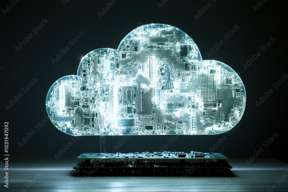 Poster a computer chip is displayed as a cloud. concept of technology and innovation, as well as the idea o