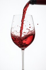 Pouring red wine into a crystal glass creating bubbles during a celebration at home
