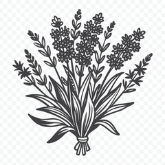 Floral Bunch with Lavender Silhouette Vector in Detailed Artistic Design Illustration