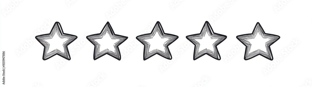 Poster a row of five stars with a black outline. the stars are drawn in a stylized way, with a slightly rou