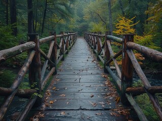 A serene wooden bridge in a lush forest, inviting exploration and connection with nature.