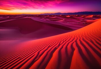 Naklejka premium stunning vibrant sunset over expansive rolling sand dunes creating breathtaking landscape color natural beauty, adventure, beautiful, canvas, colors, dusk