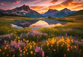 majestic mountain ranges captured under radiant sunrise skies emitting warm hues scenic landscape, ascent, adventure, camping, color, daylight, discovery