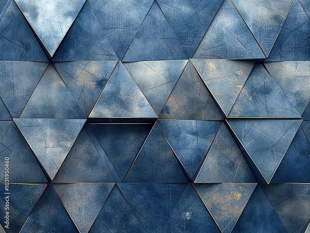 Poster a textured blue geometric pattern featuring triangular shapes arranged in a dynamic layout.
