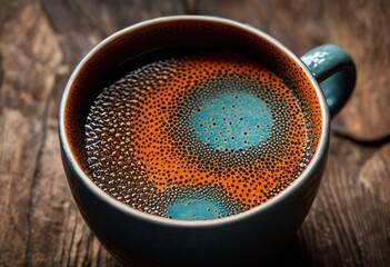detailed close coffee mug showcasing remnants bottom captivating eye textures colors, brew, cup, steam, beverage, ceramic, surface, pattern, rim