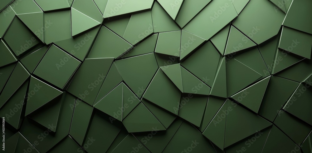 Poster geometric green pattern with varying triangular shapes on a textured surface