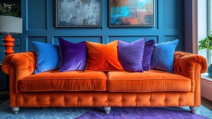 Home Design, vibrant colors, modern decor, cozy setting, inviting