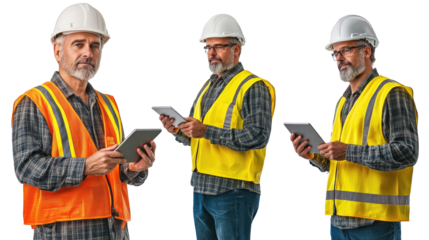 Middle-aged Construction Engineers With Digital Tablets in Safety Gear Generative AI