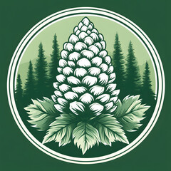 Artistic Circular Logo Design for a Nature and Sports Hotel Featuring a Pine Cone in a Green Backdrop