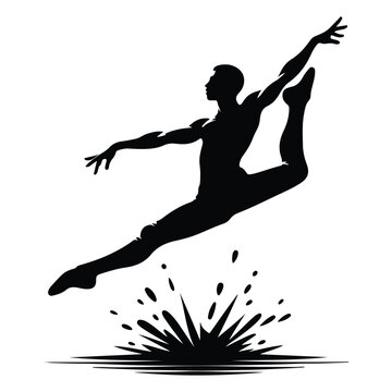 recommend clip art: Silhouette of a black dancer leaping in mid-air vector set icon with  white background