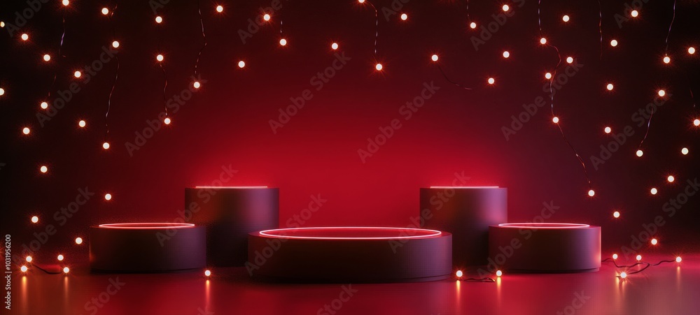 Aufkleber circles with glowing red led lights displayed on a sleek surface against a gradient background