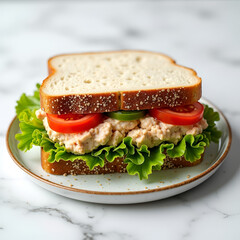 Obraz premium Healthy Tuna Sandwich with Fresh Vegetables on Luxurious Plate