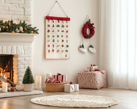 Advent calendar hanging on the wall in a modern interior, adding a festive touch to the decor