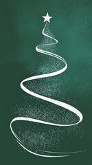 Aesthetic white Christmas tree made of with curved lines, green background, copy space. Greeting card. Generative AI