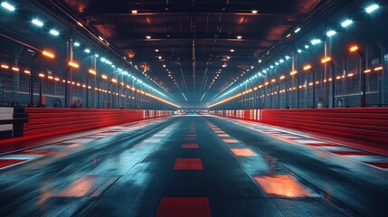 Race Track Arena with Spotlights. Empty Racing track 