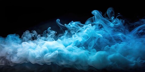 Misty Blue Fog on Isolated Black Background for Film Effect and Text Overlay