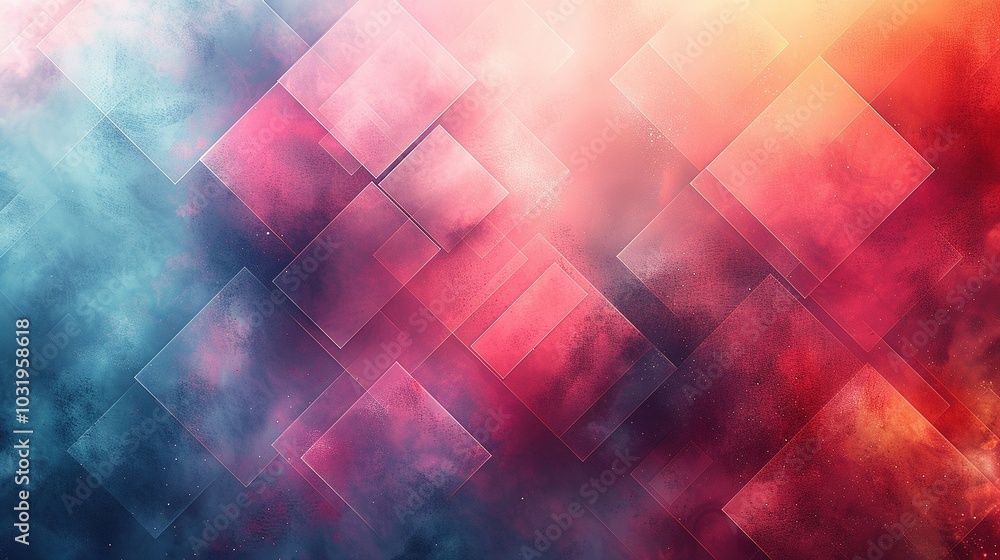 Poster abstract colorful background with overlapping geometric shapes and a dreamy atmosphere.
