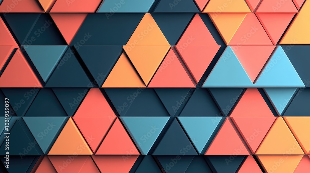Aufkleber a vibrant geometric background featuring layers of equilateral triangles in different sizes and shad