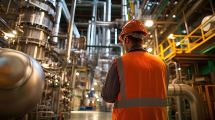 Fototapeta premium Industrial engineers performing safety audits on new installations, verifying that all machinery adheres to safety and operational standards