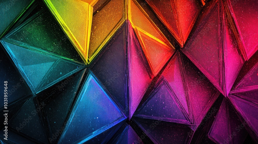 Aufkleber abstract background of rainbow-threaded equilateral triangles, layered from the edges inward, repeat