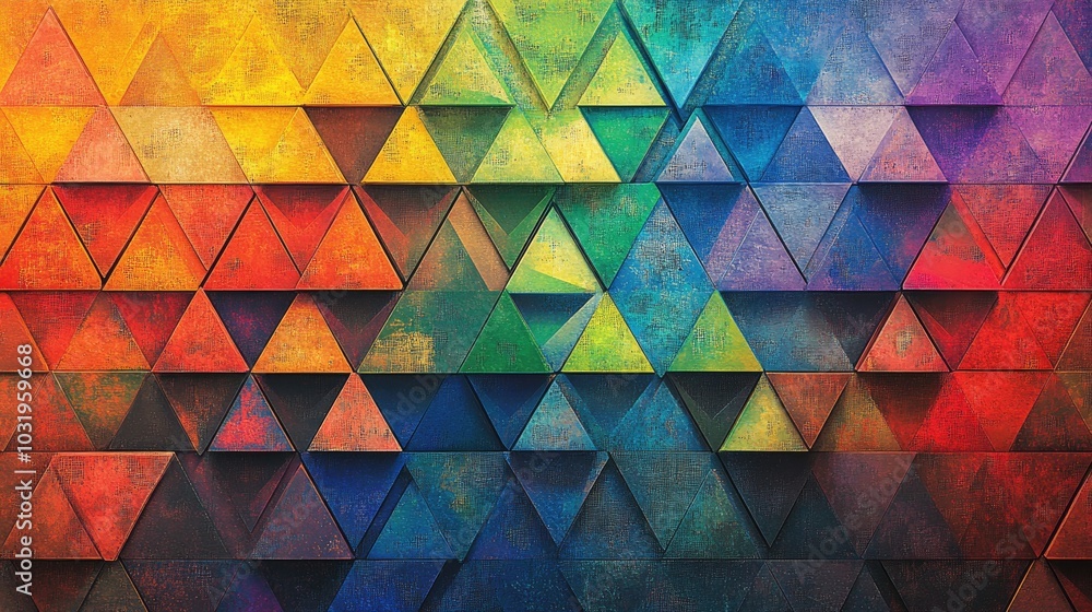 Aufkleber abstract background of rainbow-threaded equilateral triangles, layered from the edges inward, repeat