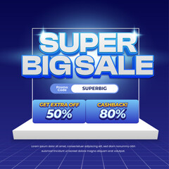 Super big Shopping day Sale discount deals Editable text with soft blue gradient white board minimalist style banner