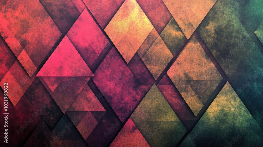 Aufkleber a colorful geometric background with layered equilateral triangles of various sizes and colors, repe
