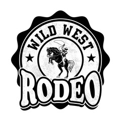 Classic cowboy rodeo logo emblem design illustration black white