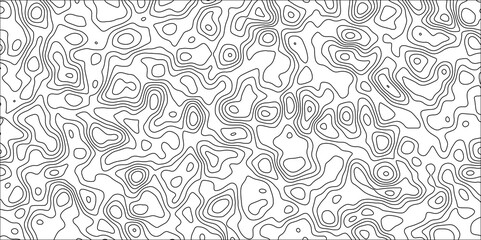 Abstract black & white topographic Contour Scheme and Terrain on old paper. Geographic mountain terrain. Contour map background. Cartographic Weave with seamless striped patterns and wavy Lines