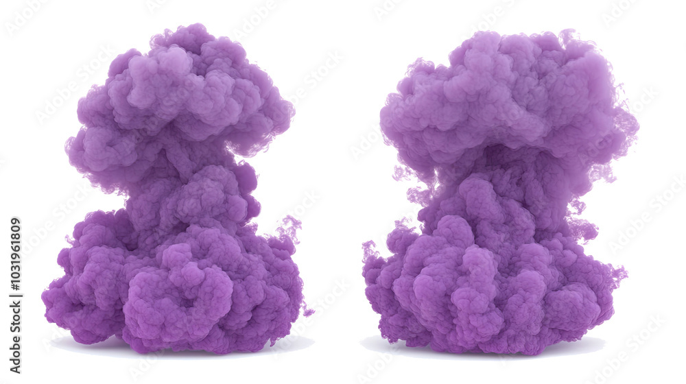 Poster purple smoke clouds in a collection on a transparent background generative ai