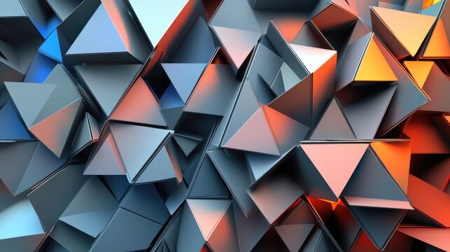 A layered background of equilateral triangles in various sizes and colors, repeated to create a dynamic geometric design across the surface -