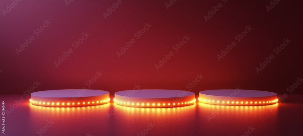 Aufkleber circles with glowing red led lights displayed on a sleek surface against a gradient background