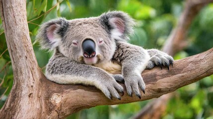 Obraz premium Koala Resting on Tree Branch in Natural Habitat