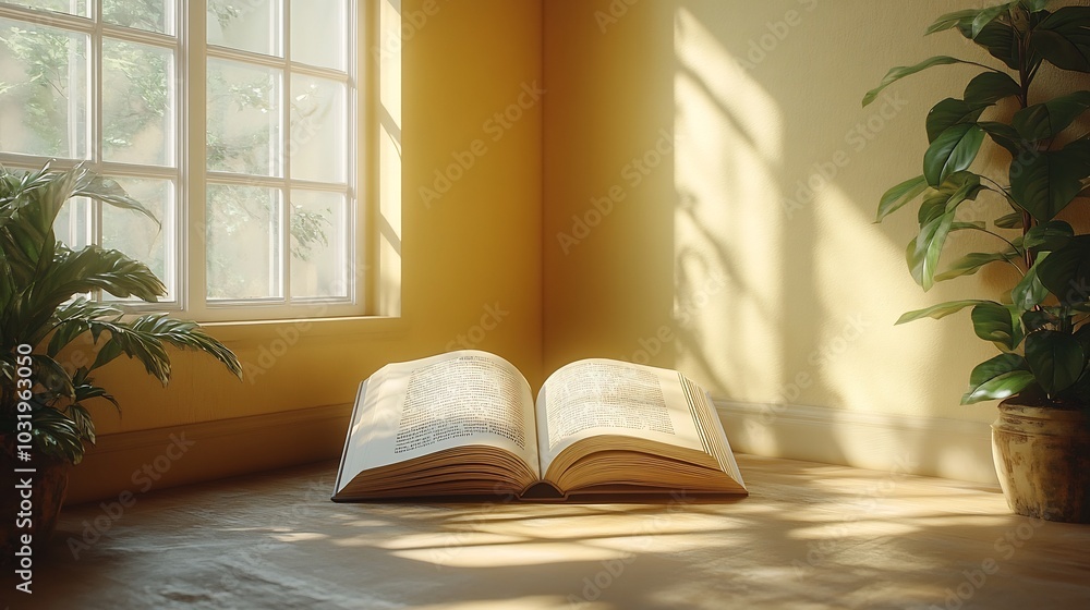 Poster detailed 3d rendering for world book day showcasing an open book on a minimalistic background with g