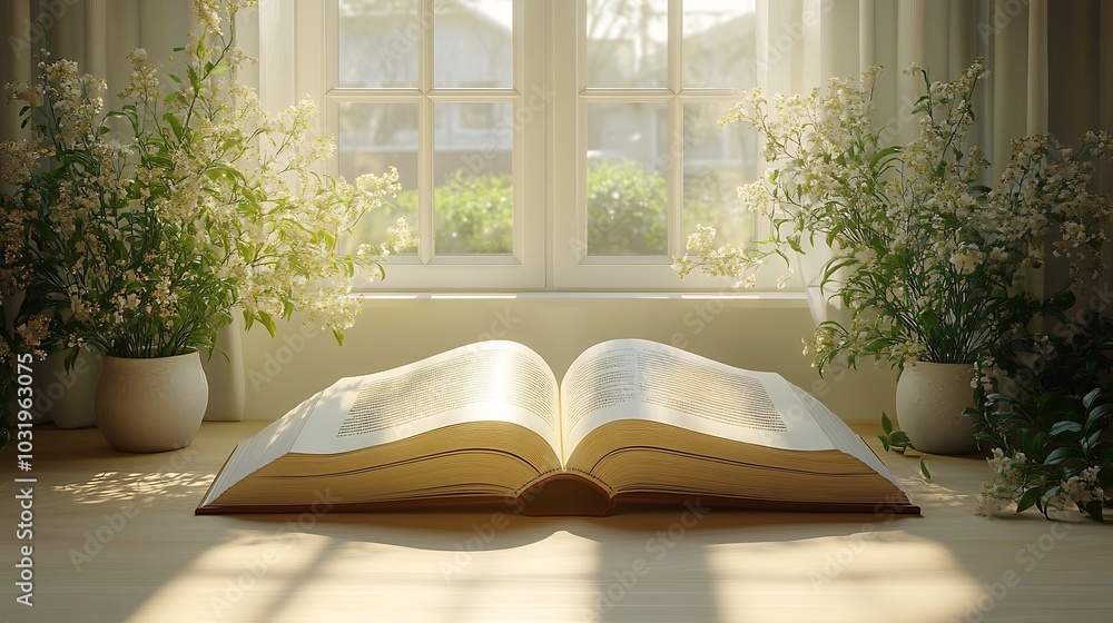 Poster detailed 3d rendering for world book day showcasing an open book on a minimalistic background with g