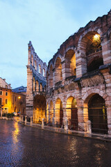Evening Rainy View Of The Arena Di Verona, Italy