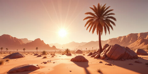Desert Oasis under a Blazing Sun - desert