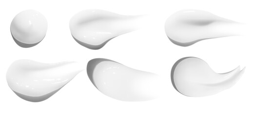 Collection of moisturizing cream smears on an empty background. Skincare, cosmetic use.