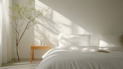 Minimalist Bedroom with Serene Natural Lighting and Cozy Ambiance