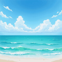 Beach with Blue Sky and White Clouds