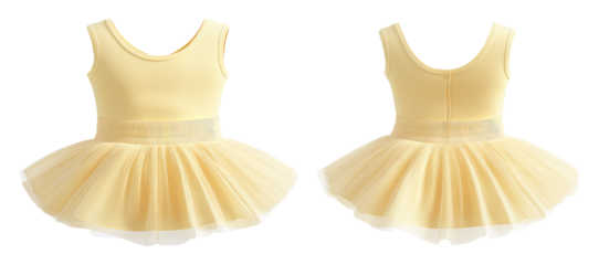 Yellow infant baby cute dress front and back view. Blank mockup design on transparent cutout background, PNG file. Mockup clipart template