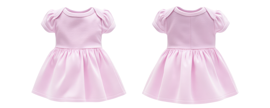 Pink infant baby cute dress front and back view. Blank mockup design on transparent cutout background, PNG file. Mockup clipart template